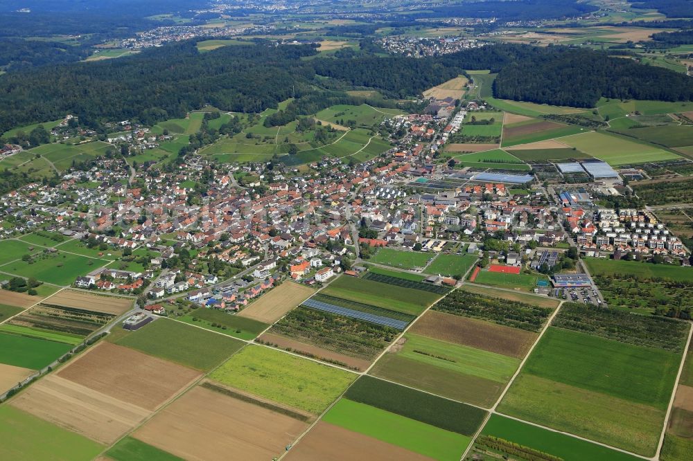 Aerial image Rafz - Town view of the streets and houses of the residential areas in Rafz in the canton Zurich, Switzerland