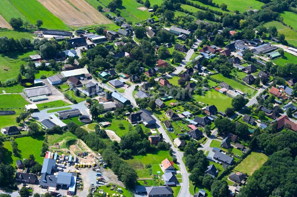 Ramstedt from the bird's eye view: Town View of the streets and houses of the residential areas in Ramstedt North Frisia in the state Schleswig-Holstein, Germany