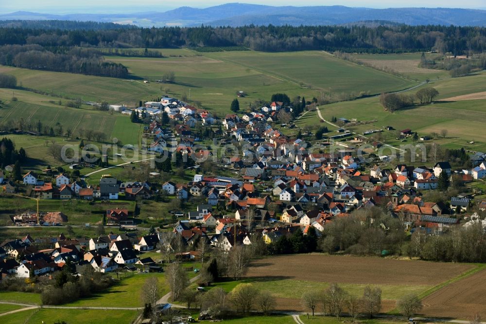 Aerial photograph Heinrichsthal - Town view on the outskirts of society fields and usable areas, meadows and forests in Heinrichsthal in the state Bavaria, Germany