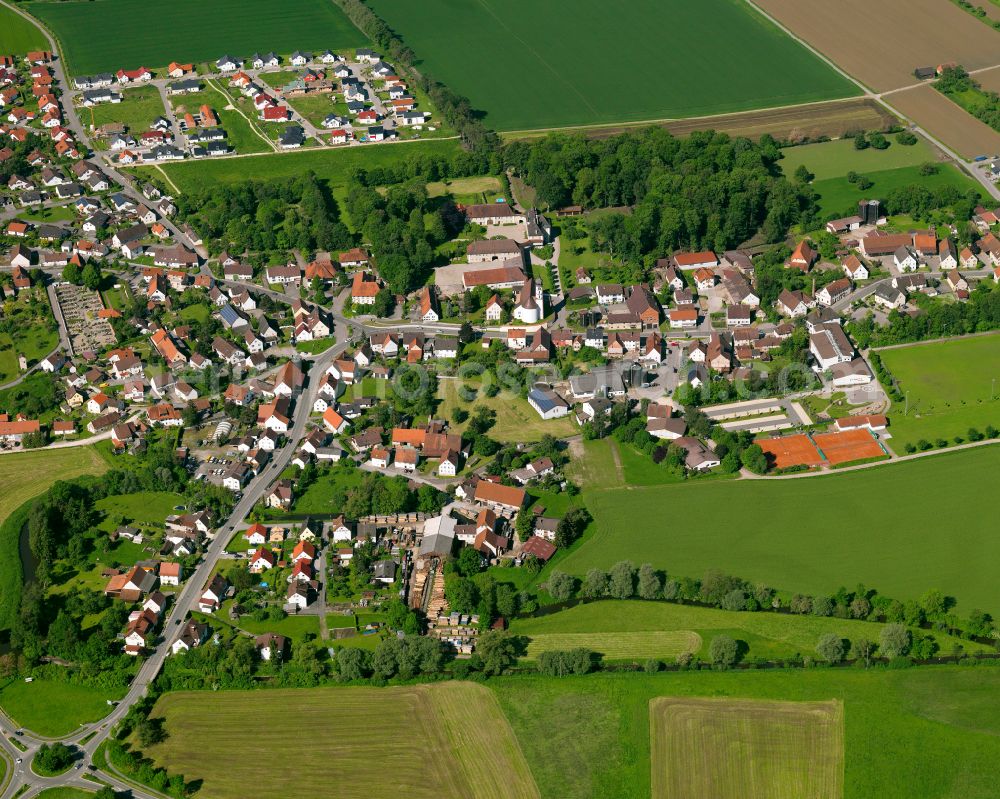 Achstetten from above - Village view on the edge of agricultural fields and land in Achstetten in the state Baden-Wuerttemberg, Germany