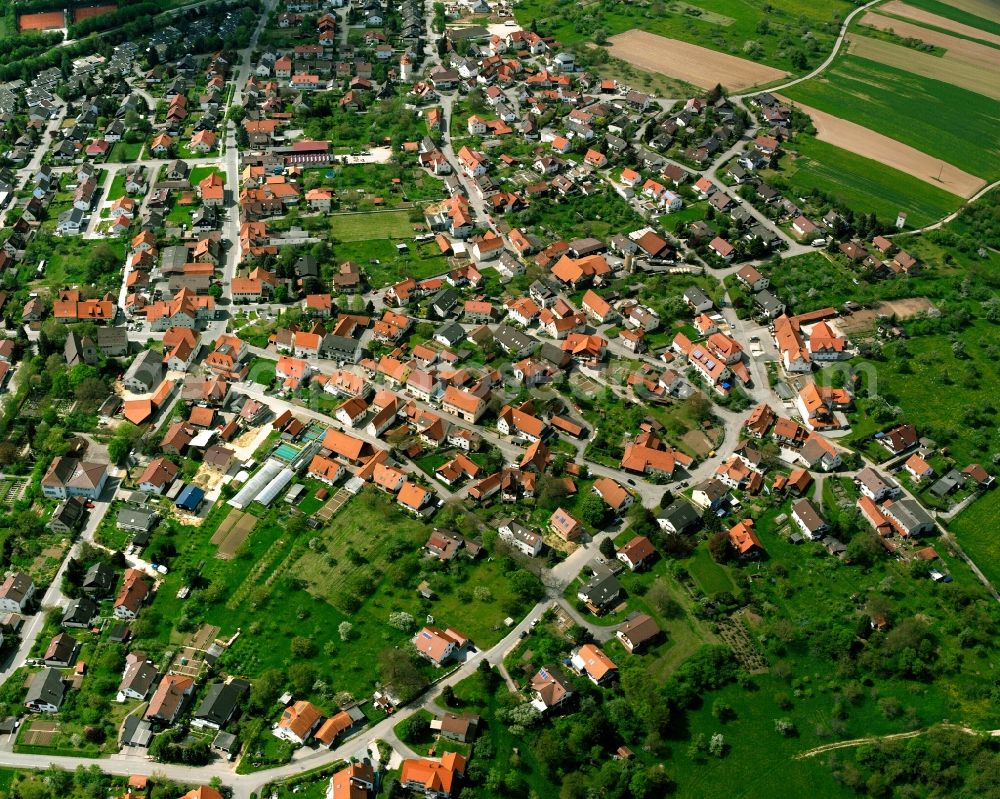 Aerial image Adelberg - Village view on the edge of agricultural fields and land in Adelberg in the state Baden-Wuerttemberg, Germany