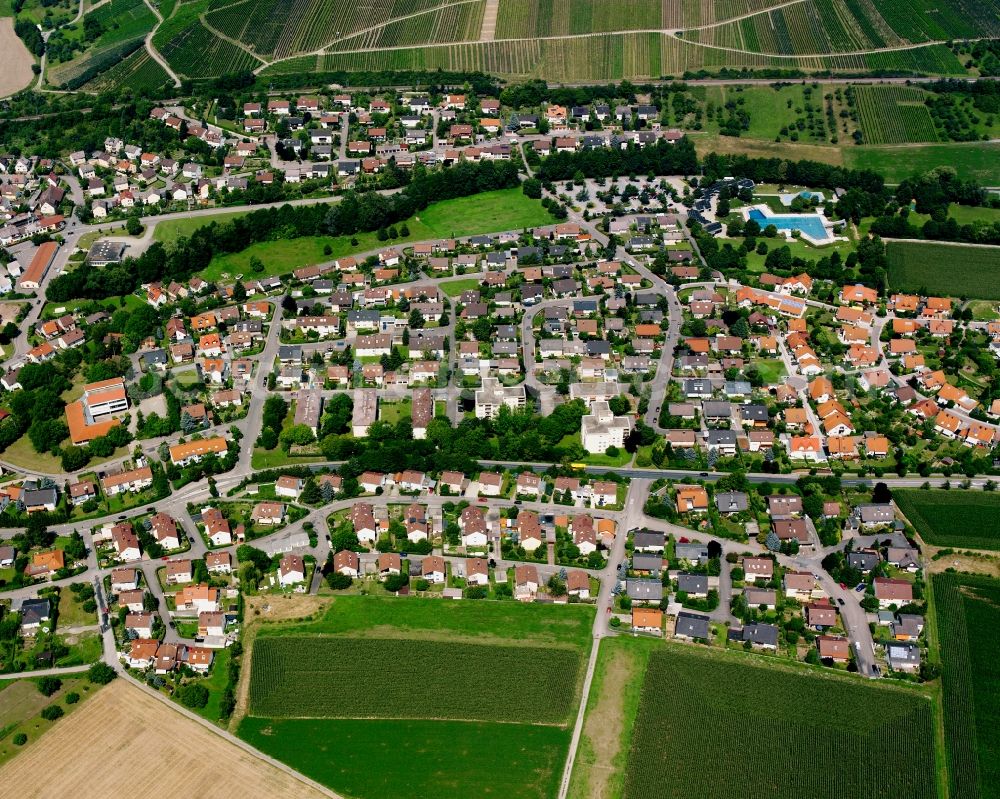 Aerial image Affaltrach - Village view on the edge of agricultural fields and land in Affaltrach in the state Baden-Wuerttemberg, Germany