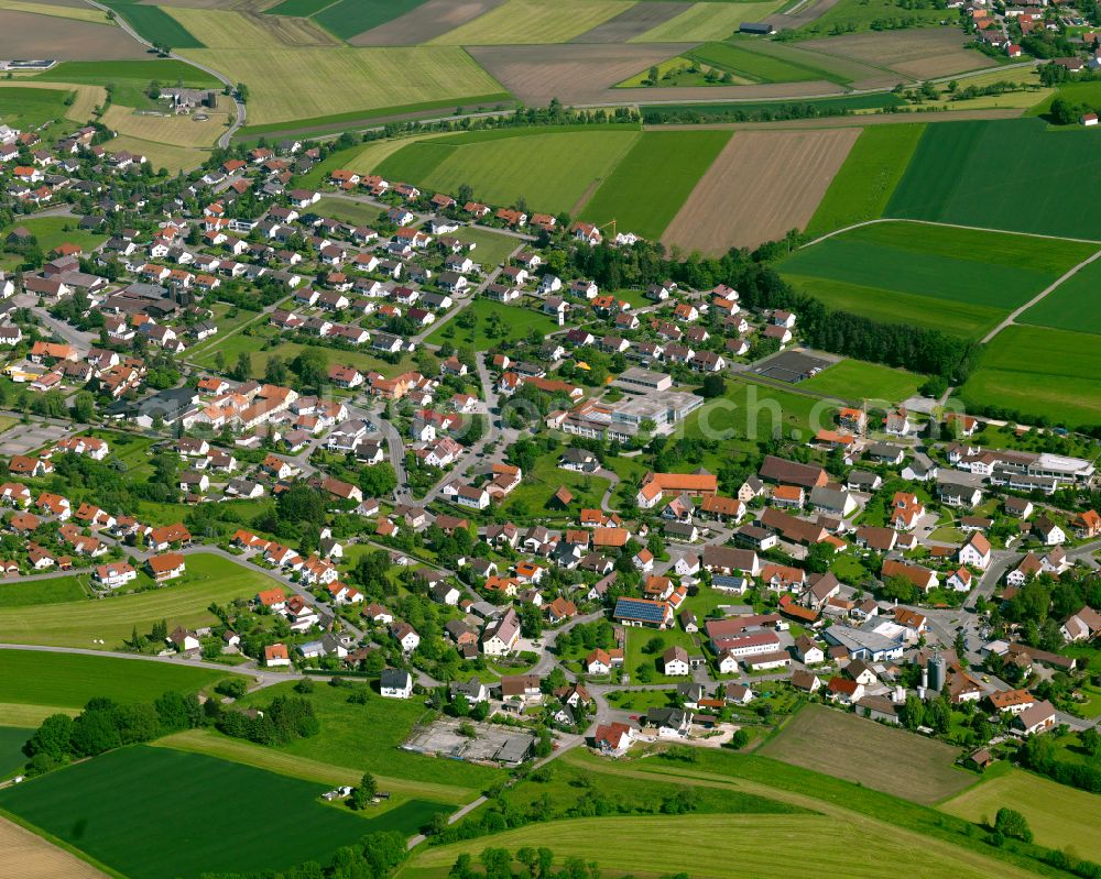 Alberweiler from the bird's eye view: Village view on the edge of agricultural fields and land in Alberweiler in the state Baden-Wuerttemberg, Germany