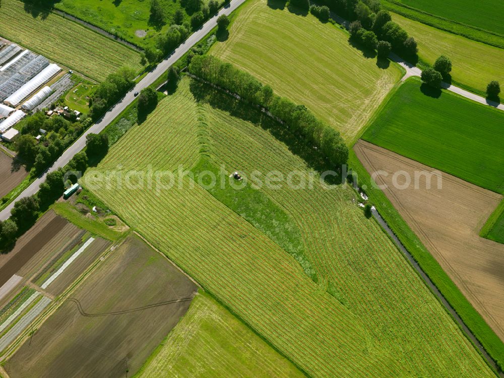 Alberweiler from above - Village view on the edge of agricultural fields and land in Alberweiler in the state Baden-Wuerttemberg, Germany