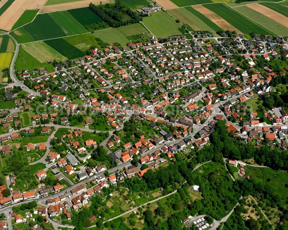 Aerial image Alfdorf - Village view on the edge of agricultural fields and land in Alfdorf in the state Baden-Wuerttemberg, Germany