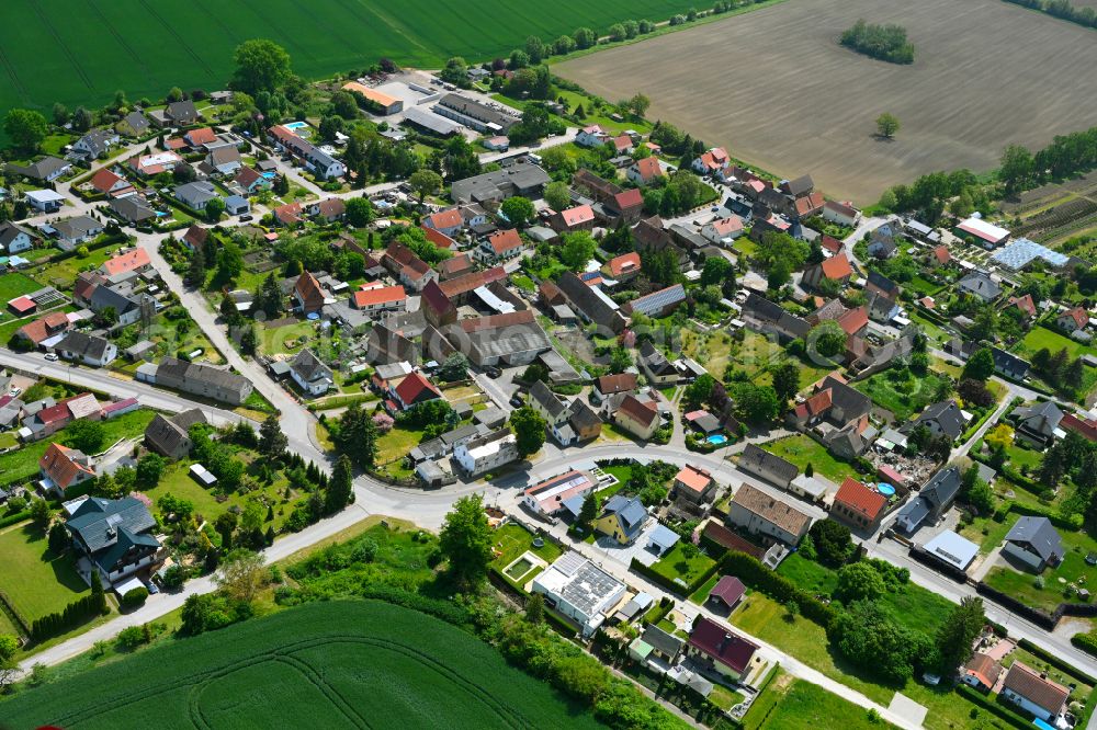 Allstedt from above - Village view on the edge of agricultural fields and land in Allstedt in the state Saxony-Anhalt, Germany