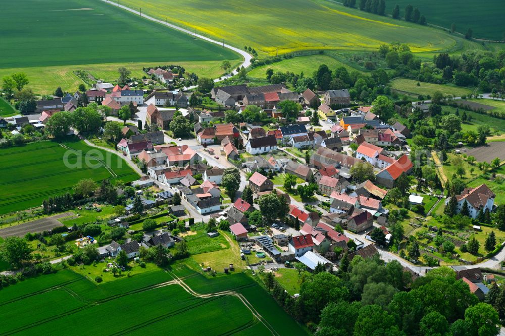 Aerial photograph Allstedt - Village view on the edge of agricultural fields and land in Allstedt in the state Saxony-Anhalt, Germany