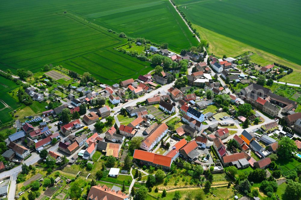 Allstedt from the bird's eye view: Village view on the edge of agricultural fields and land in Allstedt in the state Saxony-Anhalt, Germany