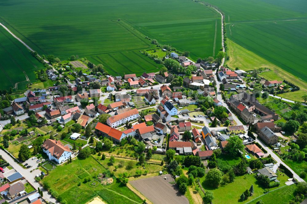 Aerial image Allstedt - Village view on the edge of agricultural fields and land in Allstedt in the state Saxony-Anhalt, Germany