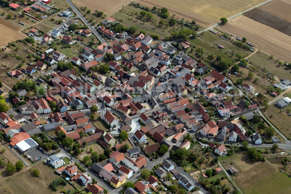 Altbessingen from above - Village view on the edge of agricultural fields and land in Altbessingen in the state Bavaria, Germany