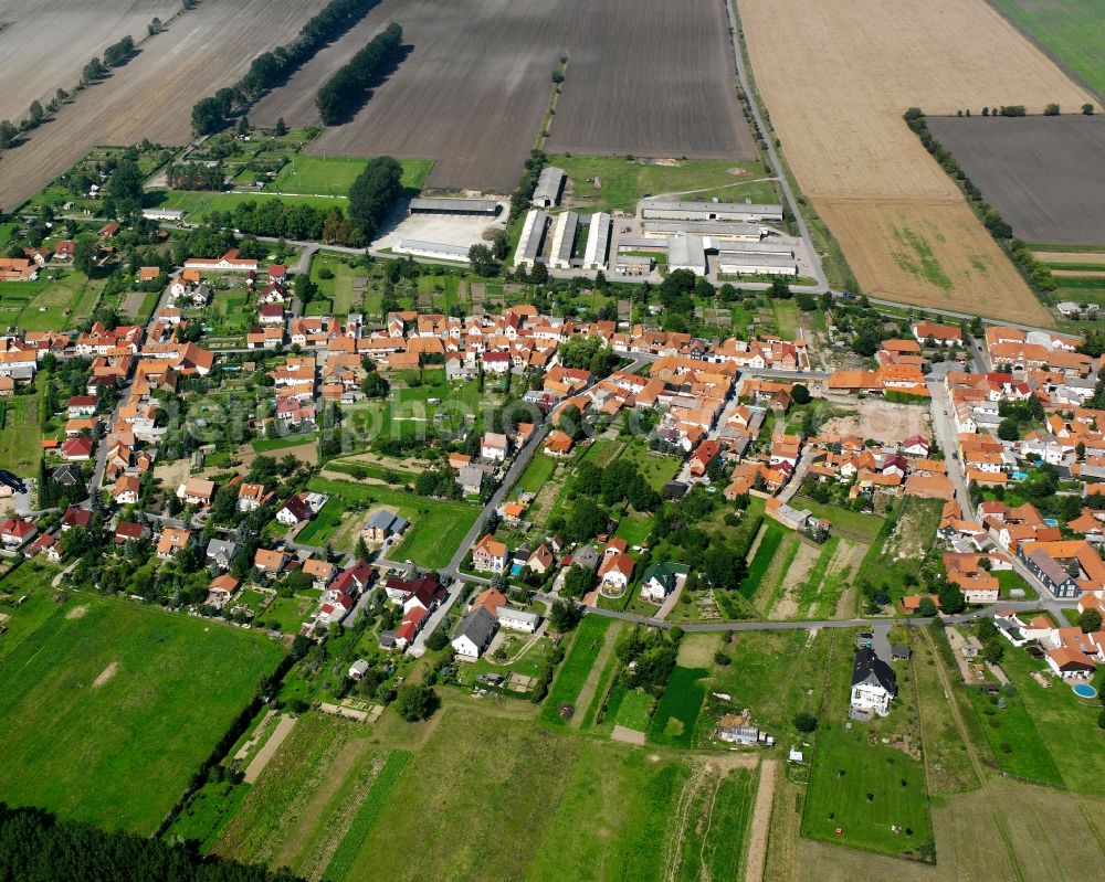 Altengottern from above - Village view on the edge of agricultural fields and land in Altengottern in the state Thuringia, Germany