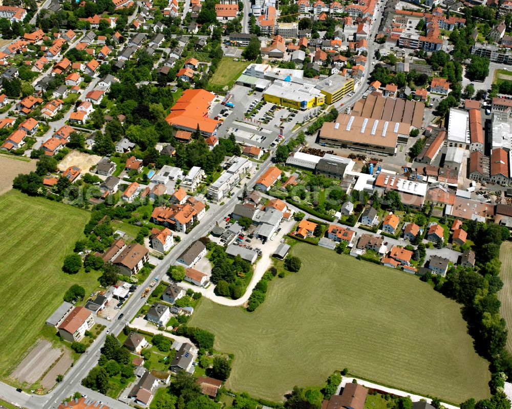 Altötting from above - Village view on the edge of agricultural fields and land in Altötting in the state Bavaria, Germany