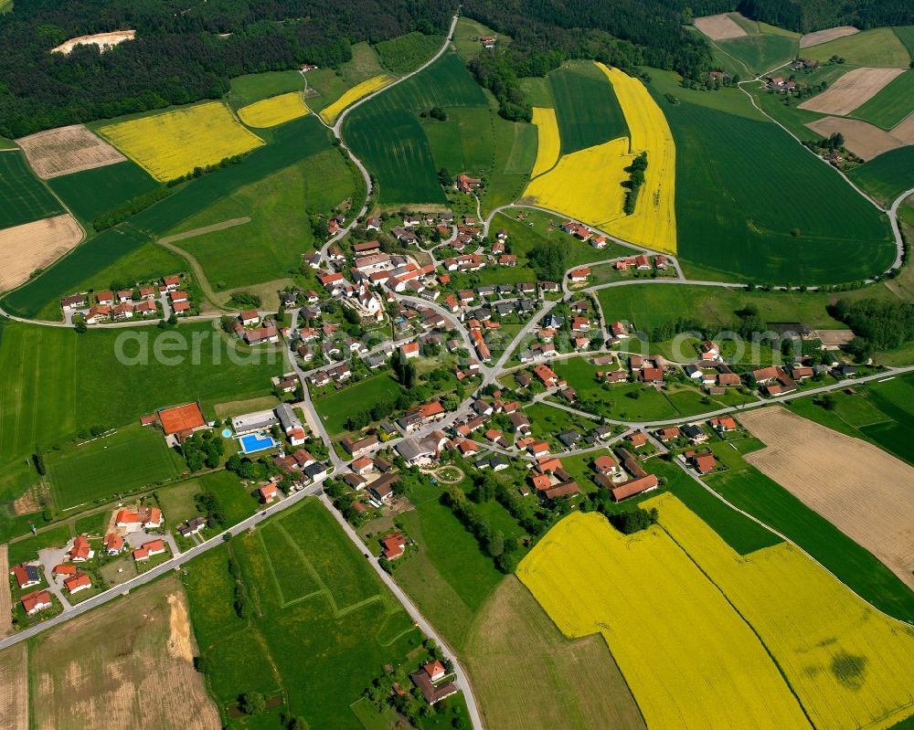 Aerial image Amsham - Village view on the edge of agricultural fields and land in Amsham in the state Bavaria, Germany