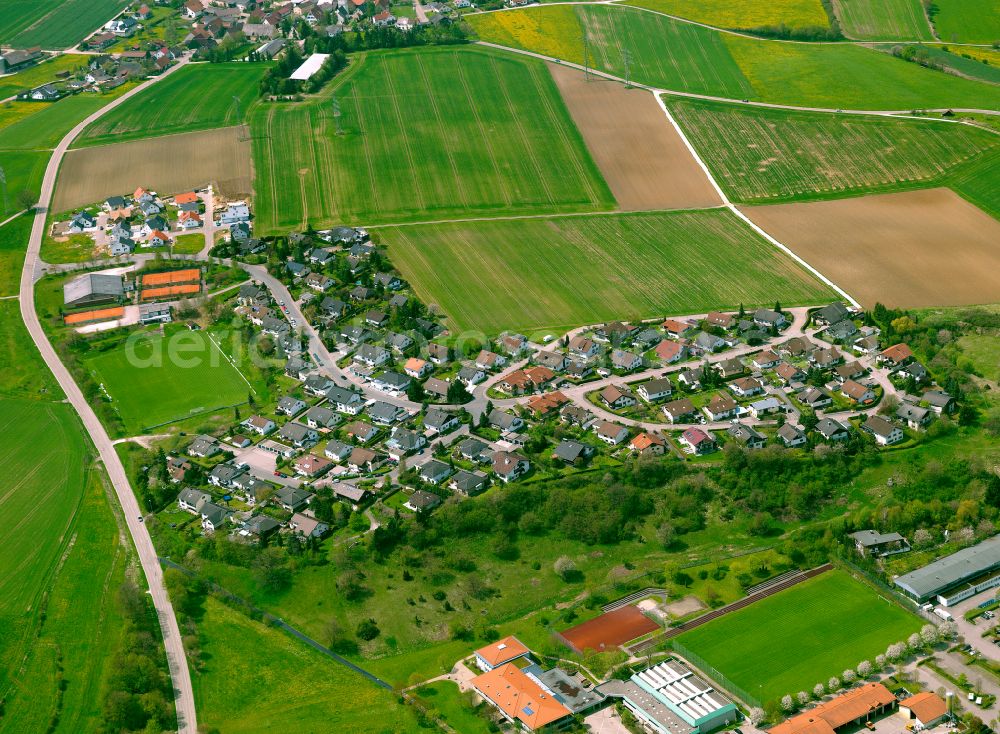 Amstetten from above - Village view on the edge of agricultural fields and land in Amstetten in the state Baden-Wuerttemberg, Germany