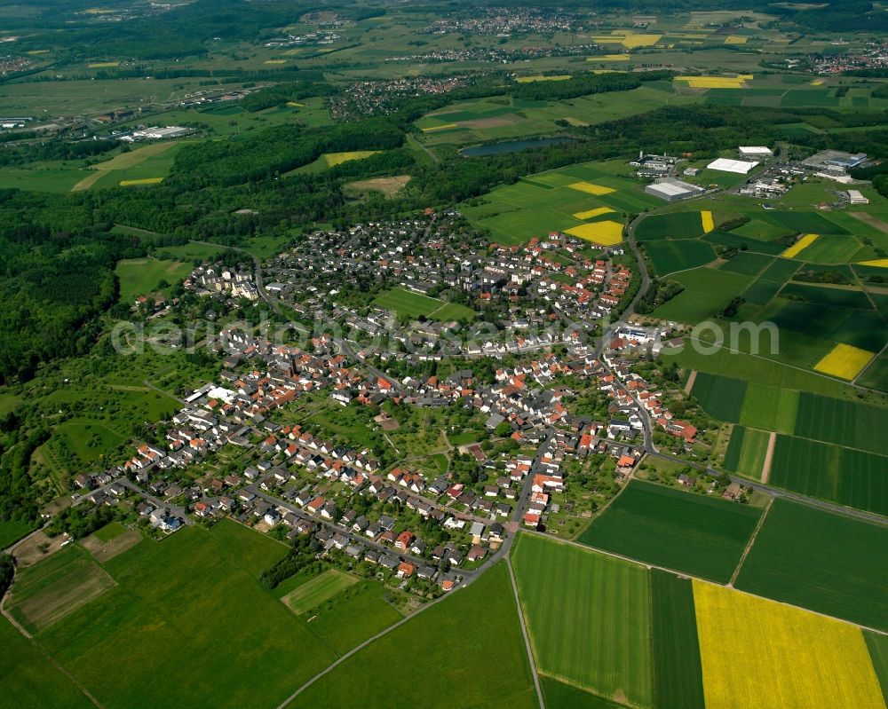 Aerial image Annerod - Village view on the edge of agricultural fields and land in Annerod in the state Hesse, Germany