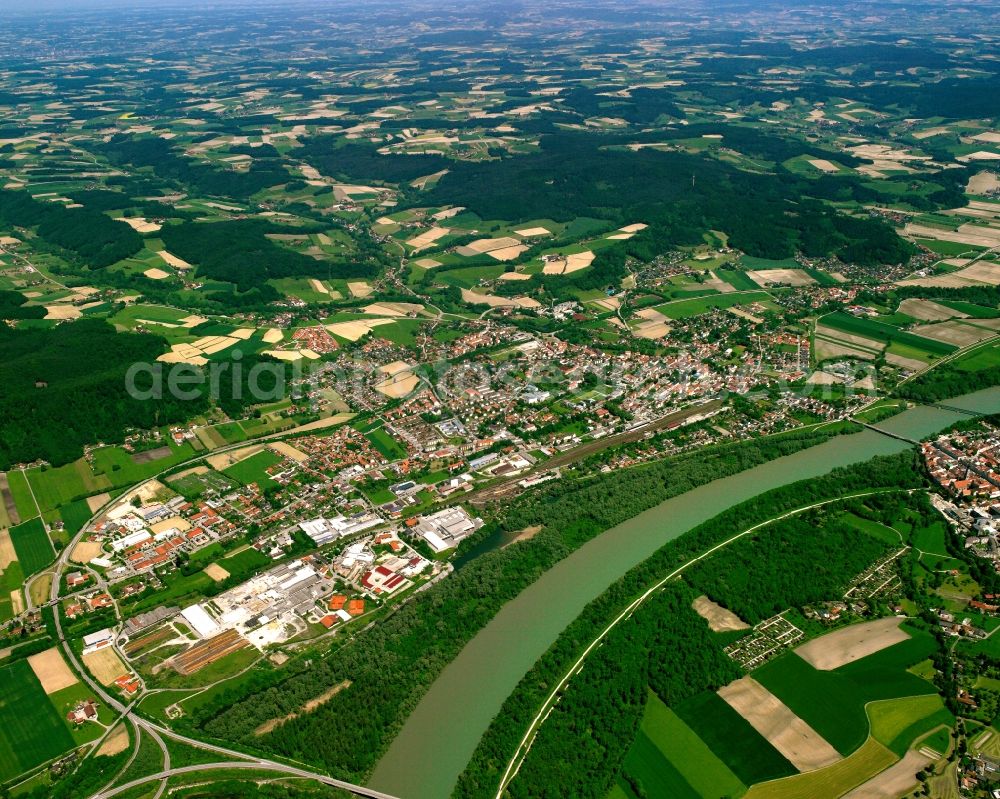 Antersdorf from the bird's eye view: Village view on the edge of agricultural fields and land in Antersdorf in the state Bavaria, Germany