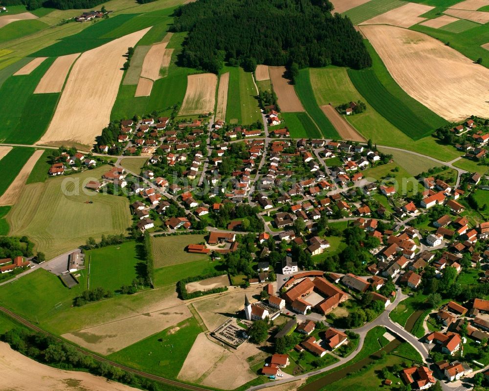 Anzenkirchen from above - Village view on the edge of agricultural fields and land in Anzenkirchen in the state Bavaria, Germany