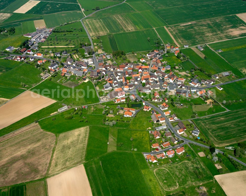 Appenrod from above - Village view on the edge of agricultural fields and land in Appenrod in the state Hesse, Germany