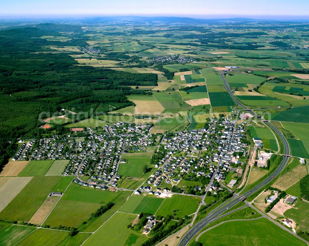 Aerial image Argenthal - Village view on the edge of agricultural fields and land in Argenthal in the state Rhineland-Palatinate, Germany