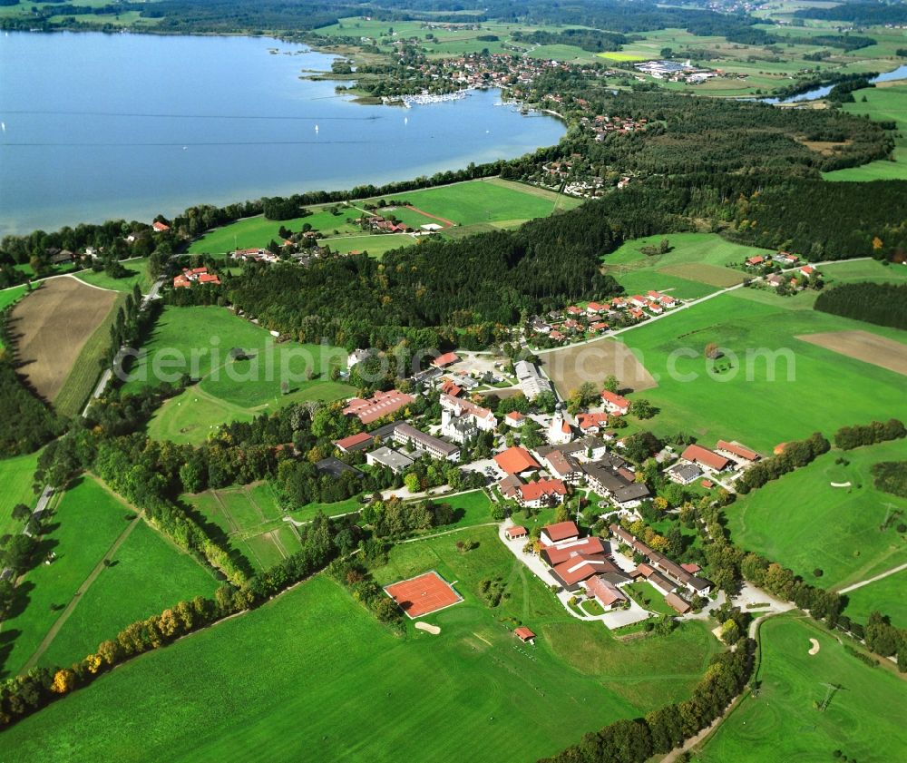 Aerial image Arlaching - Village view on the edge of agricultural fields and land in Arlaching in the state Bavaria, Germany