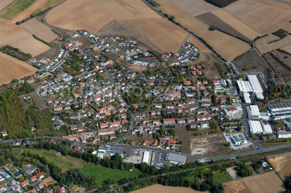 Aerial image Arnstein - Village view on the edge of agricultural fields and land in Arnstein in the state Bavaria, Germany