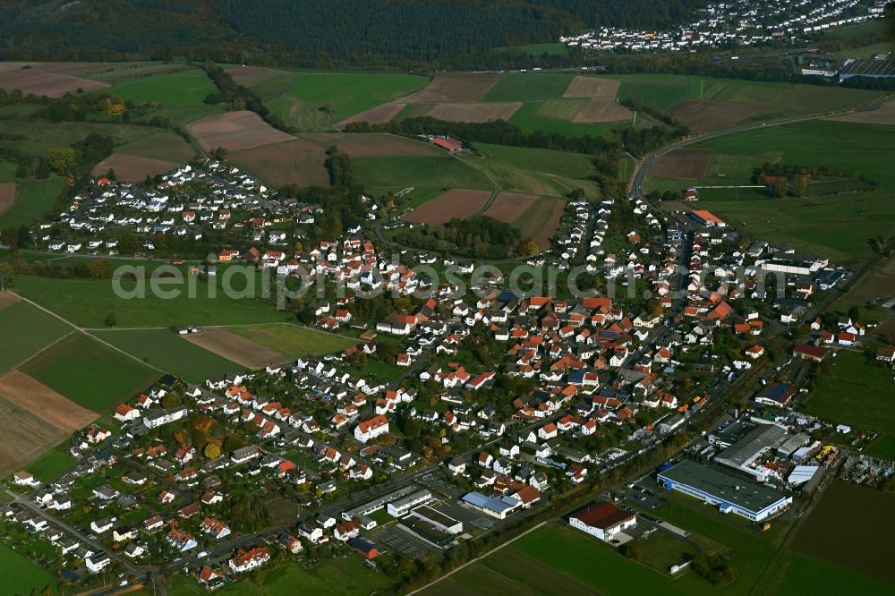 Aerial image Asbach - Village view on the edge of agricultural fields and land in Asbach in the state Hesse, Germany