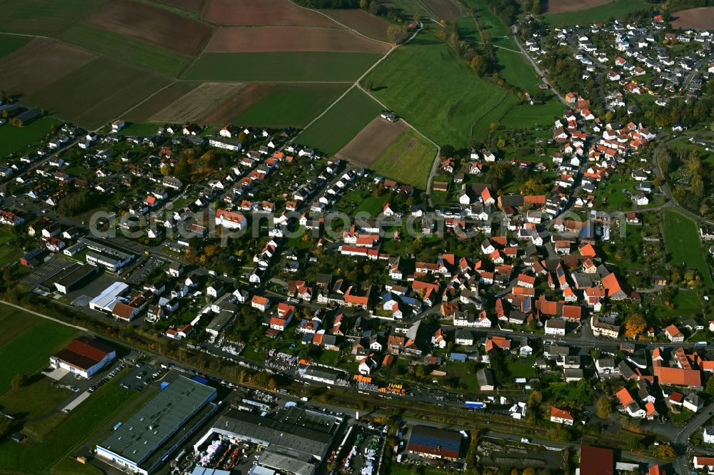 Aerial image Asbach - Village view on the edge of agricultural fields and land in Asbach in the state Hesse, Germany