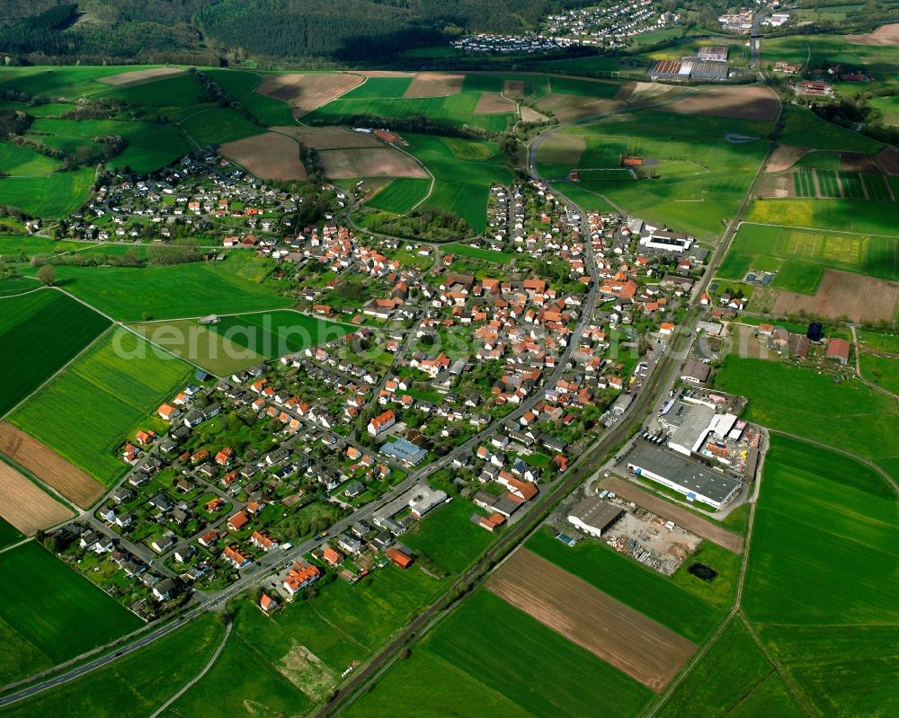 Aerial image Asbach - Village view on the edge of agricultural fields and land in Asbach in the state Hesse, Germany