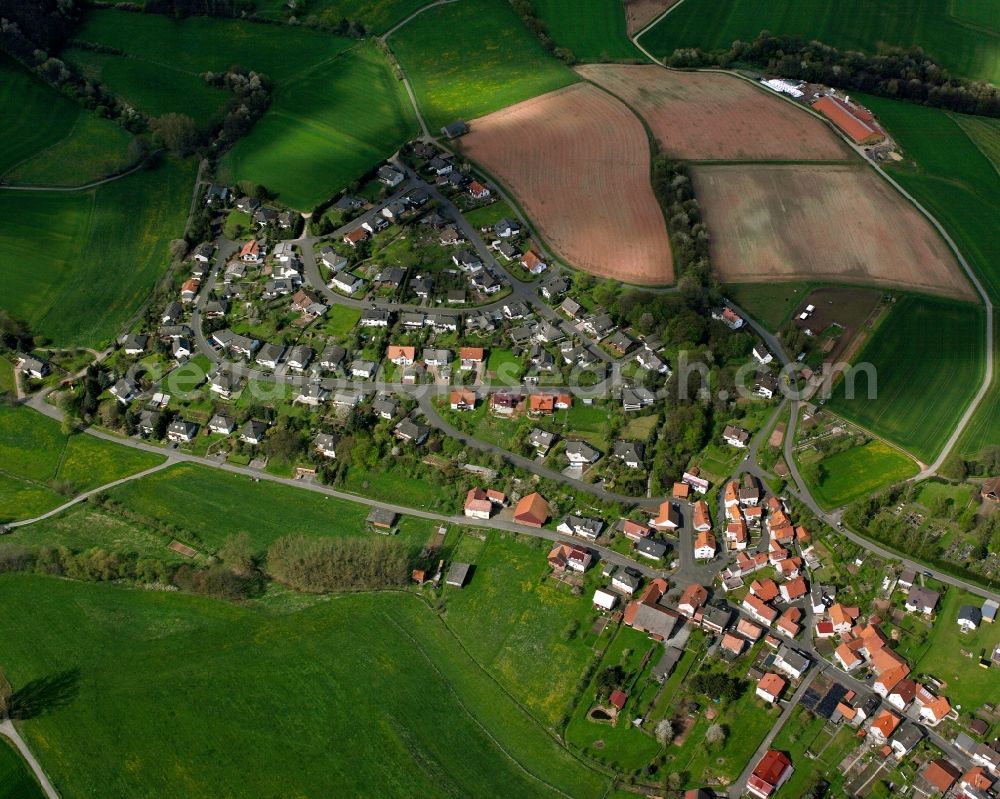 Asbach from above - Village view on the edge of agricultural fields and land in Asbach in the state Hesse, Germany