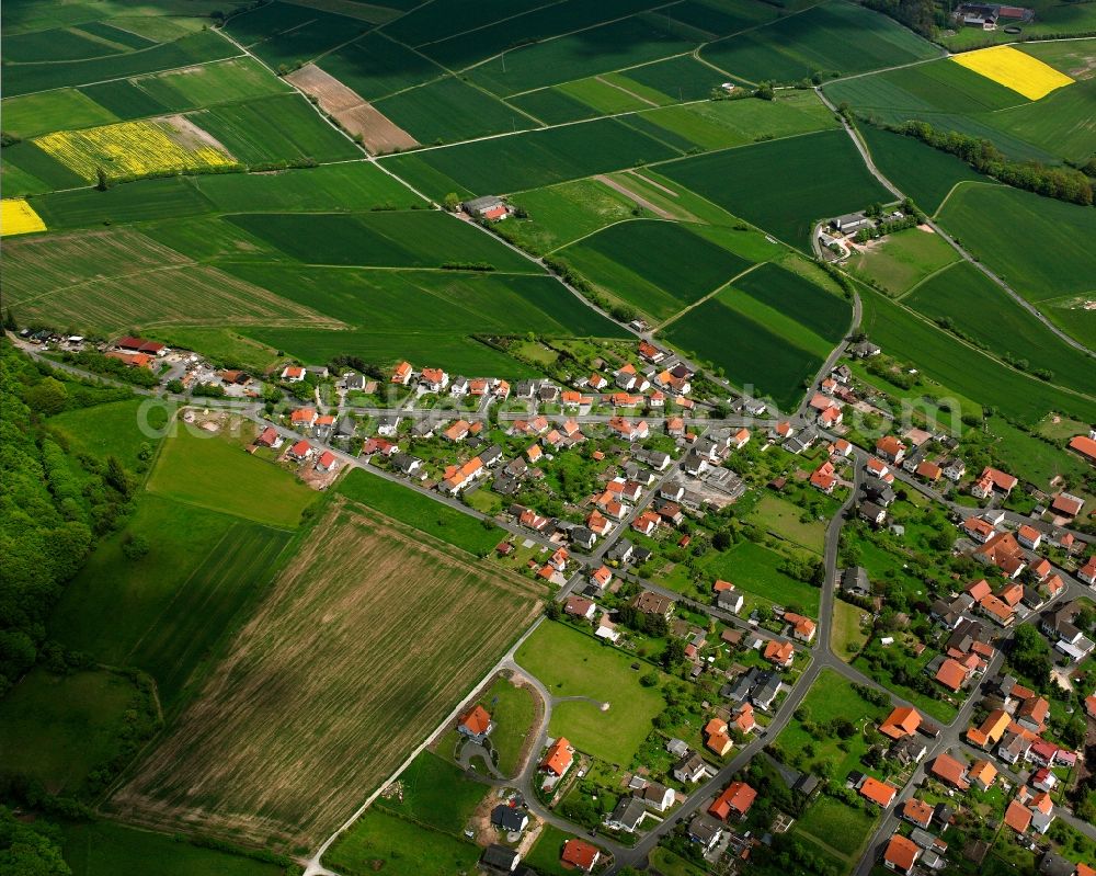 Aerial photograph Ausbach - Village view on the edge of agricultural fields and land in Ausbach in the state Hesse, Germany