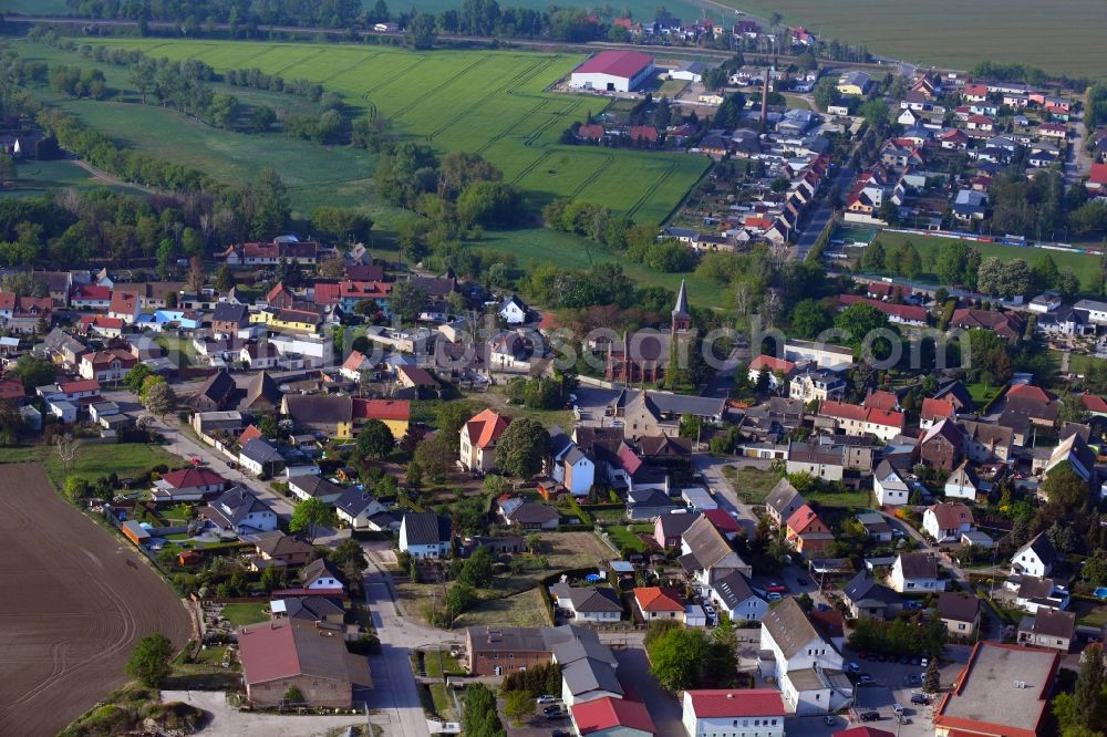 Aerial image Baalberge - Village view on the edge of agricultural fields and land in Baalberge in the state Saxony-Anhalt, Germany