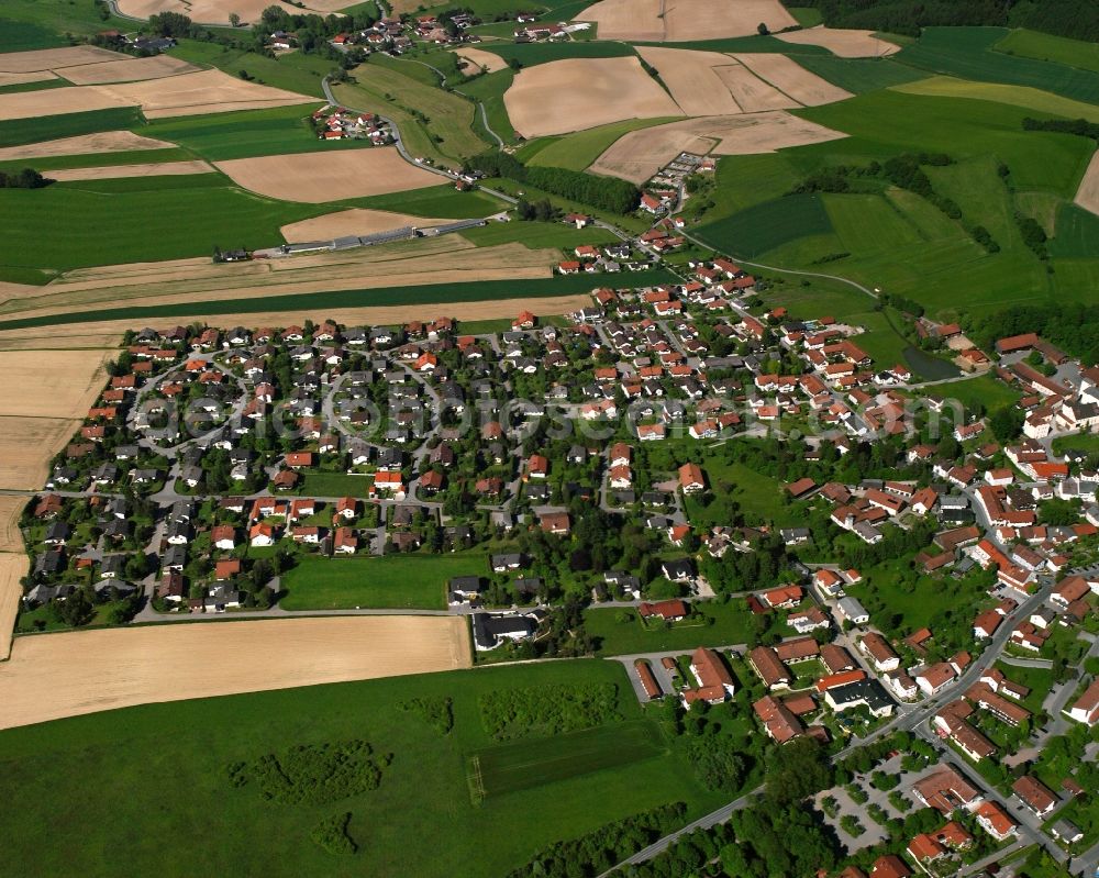 Bad Birnbach from above - Village view on the edge of agricultural fields and land in Bad Birnbach in the state Bavaria, Germany