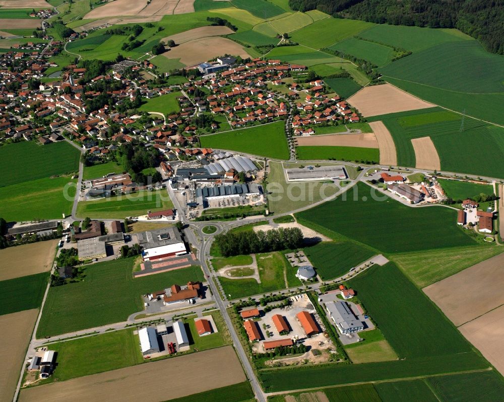 Aerial image Bad Birnbach - Village view on the edge of agricultural fields and land in Bad Birnbach in the state Bavaria, Germany