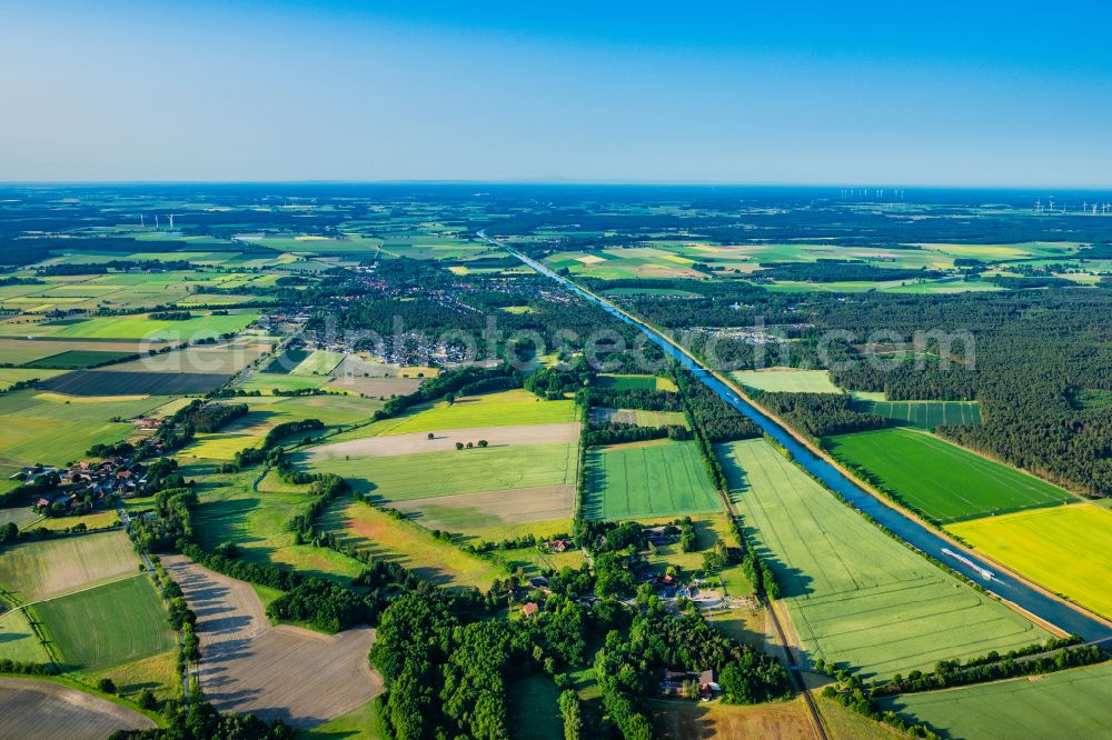 Bad Bodenteich from above - Village view on the edge of agricultural fields and land in Bad Bodenteich in the state Lower Saxony, Germany