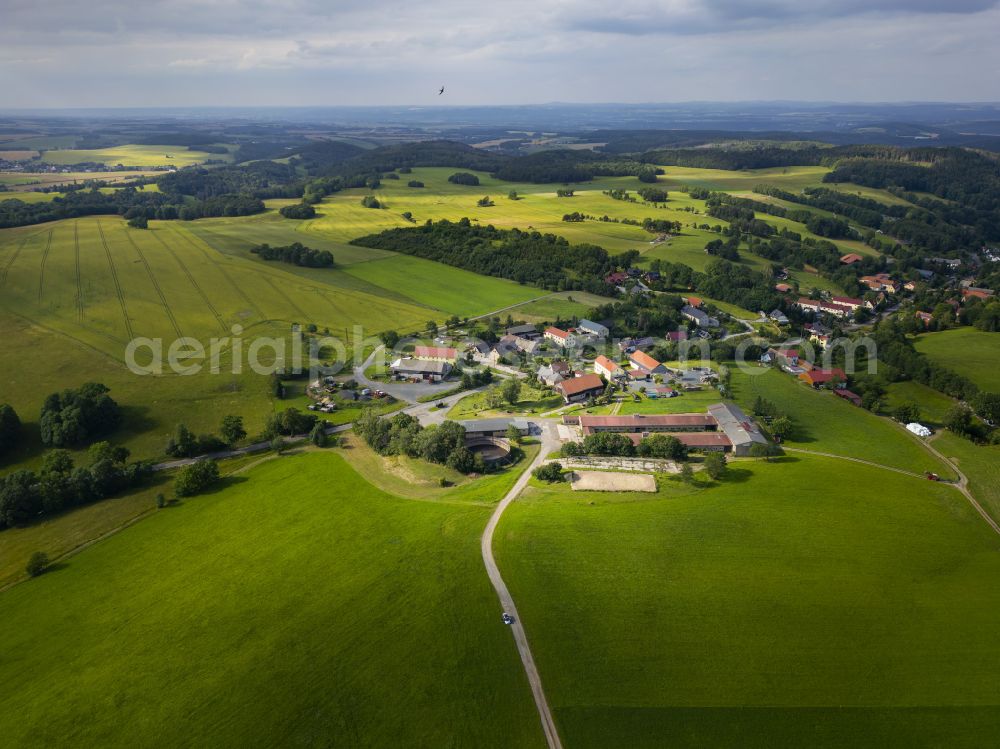 Aerial image Bad Gottleuba-Berggießhübel - Village view on the edge of agricultural fields and land in the district Hartmannsbach in Bad Gottleuba-Berggiesshuebel in the state Saxony, Germany