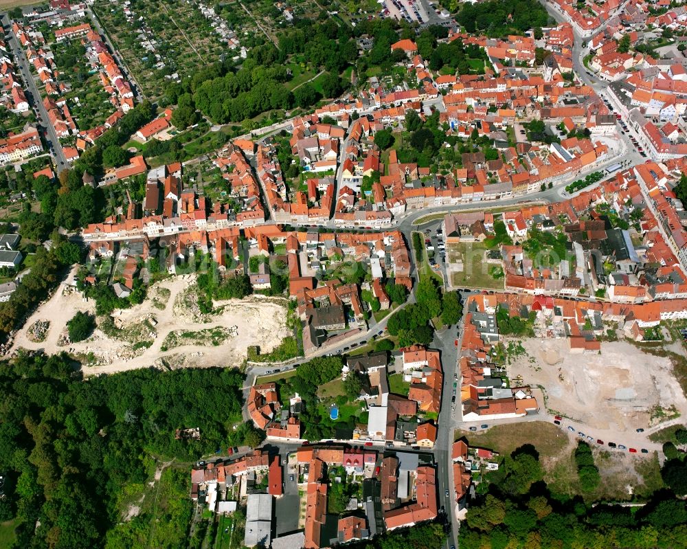 Bad Langensalza from above - Village view on the edge of agricultural fields and land in Bad Langensalza in the state Thuringia, Germany