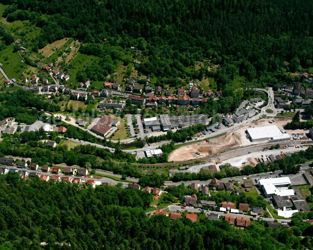 Aerial image Bad Wildbad - Village view on the edge of agricultural fields and land in Bad Wildbad in the state Baden-Wuerttemberg, Germany