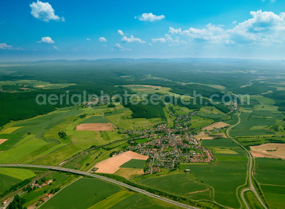 Aerial image Bahnhof Langmeil - Village view on the edge of agricultural fields and land in Bahnhof Langmeil in the state Rhineland-Palatinate, Germany