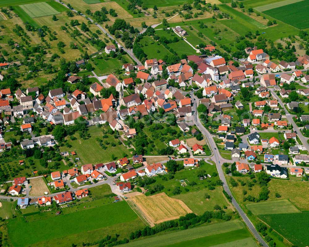 Aerial image Baisingen - Village view on the edge of agricultural fields and land in Baisingen in the state Baden-Wuerttemberg, Germany