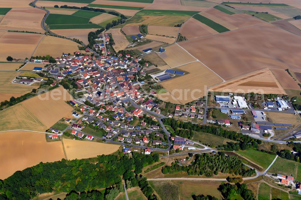 Baldersheim from above - Village view on the edge of agricultural fields and land in Baldersheim in the state Bavaria, Germany