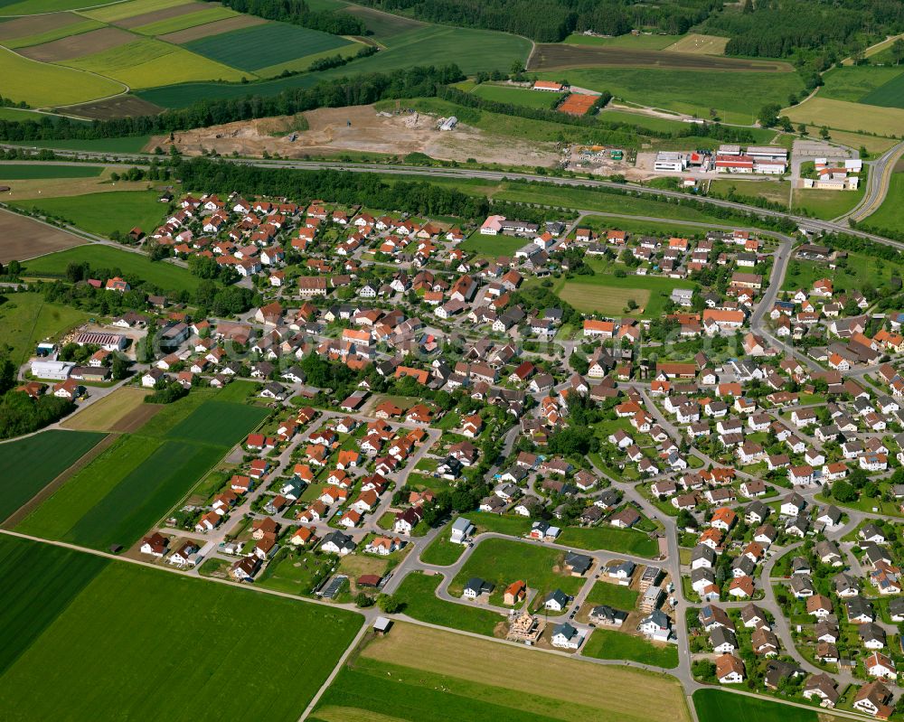 Baltringen from above - Village view on the edge of agricultural fields and land in Baltringen in the state Baden-Wuerttemberg, Germany