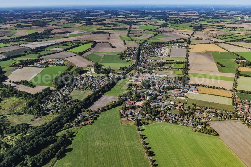 Bargstedt from above - Village view on the edge of agricultural fields and land in Bargstedt in the state Lower Saxony, Germany