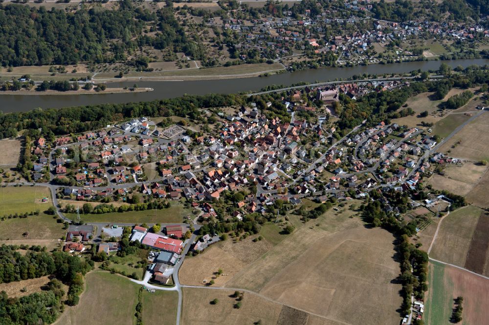 Aerial image Bergrothenfels - Village view on the edge of agricultural fields and land in Bergrothenfels in the state Bavaria, Germany