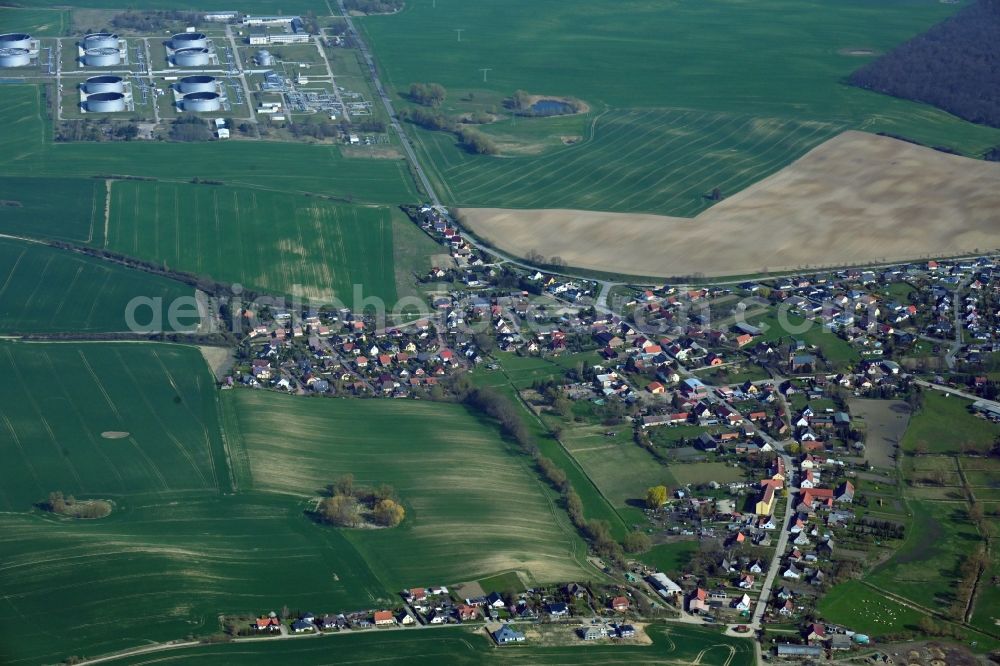 Aerial photograph Berkholz-Meyenburg - Village view on the edge of agricultural fields and land in Berkholz-Meyenburg in the state Brandenburg, Germany