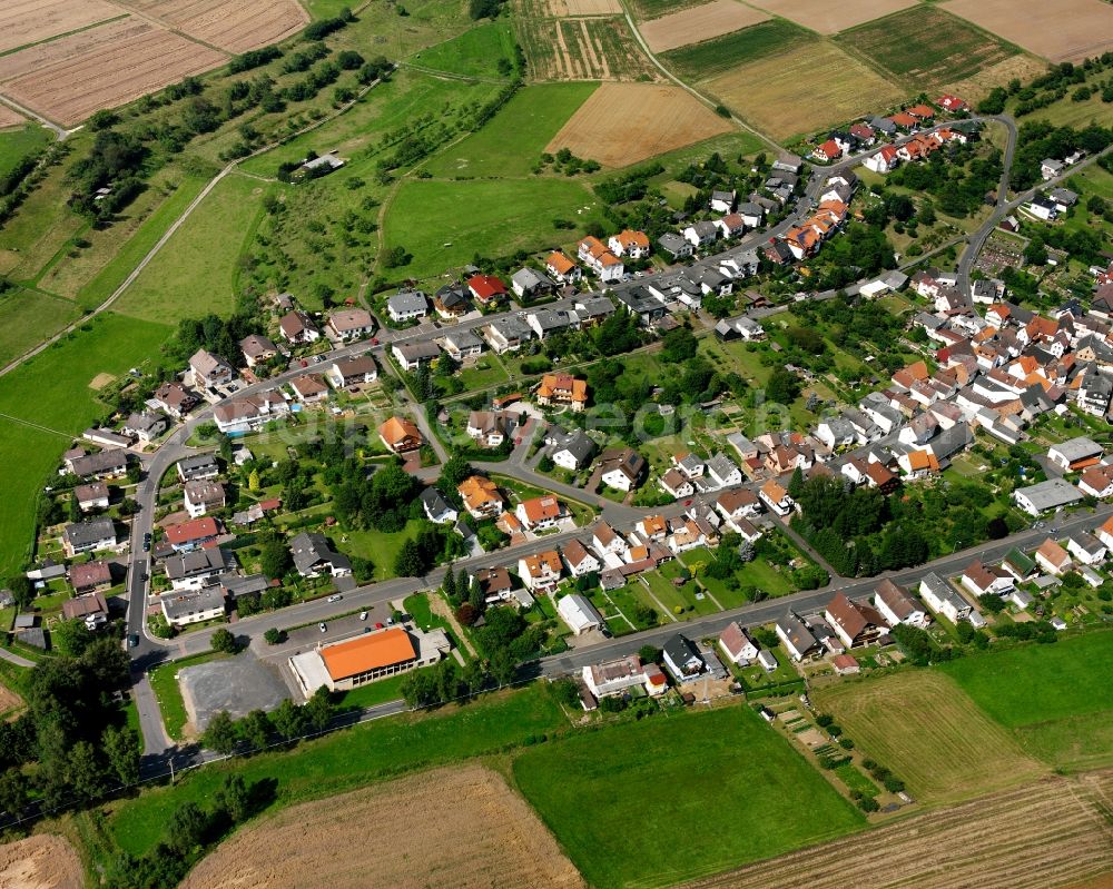 Bersrod from above - Village view on the edge of agricultural fields and land in Bersrod in the state Hesse, Germany