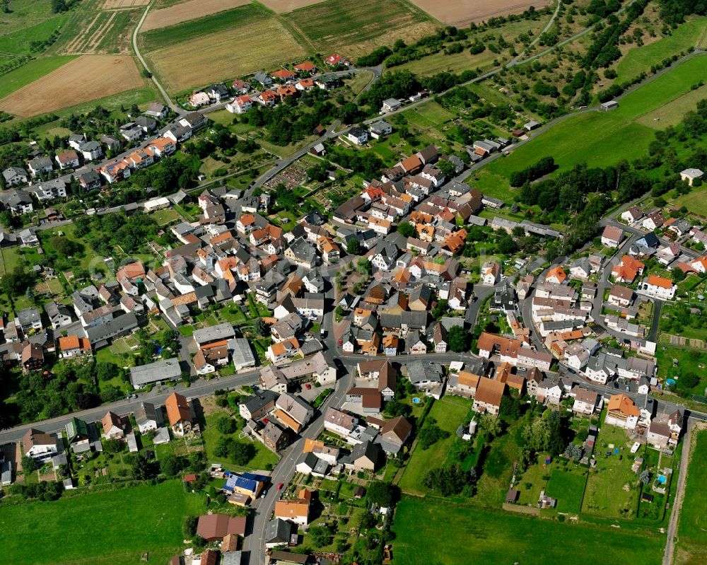 Aerial image Bersrod - Village view on the edge of agricultural fields and land in Bersrod in the state Hesse, Germany