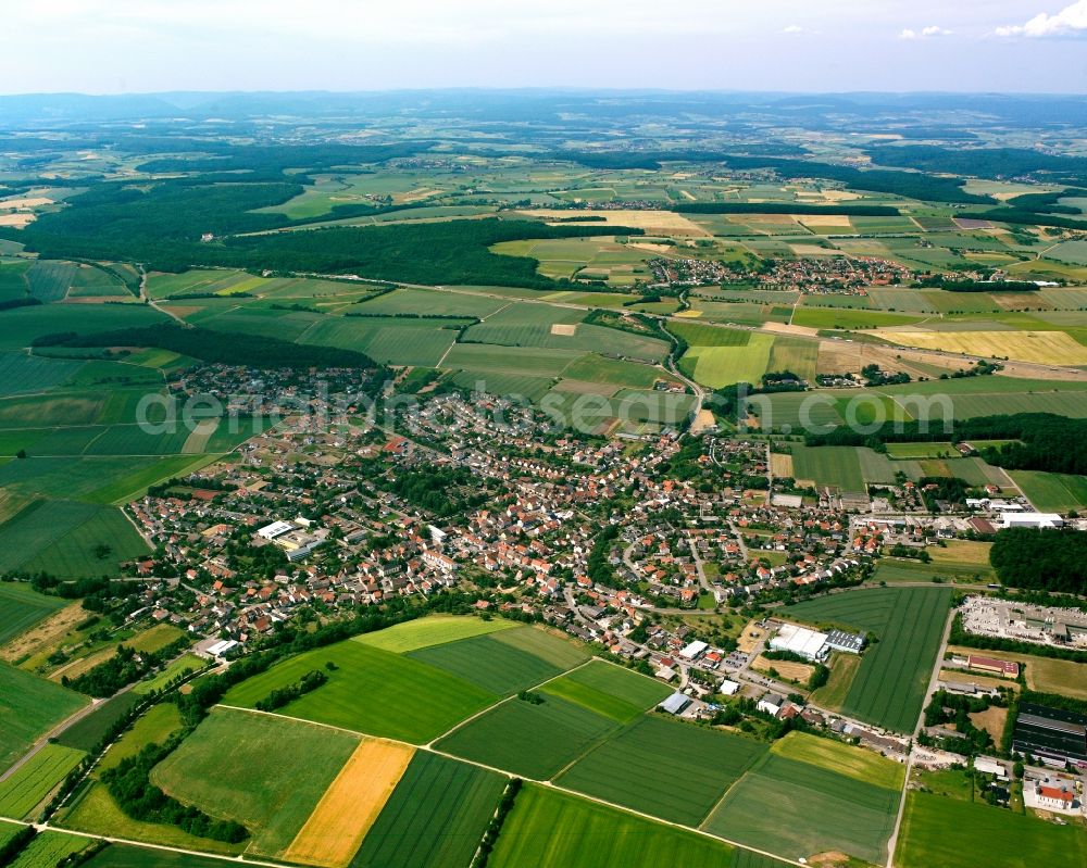 Aerial photograph Berwangen - Village view on the edge of agricultural fields and land in Berwangen in the state Baden-Wuerttemberg, Germany