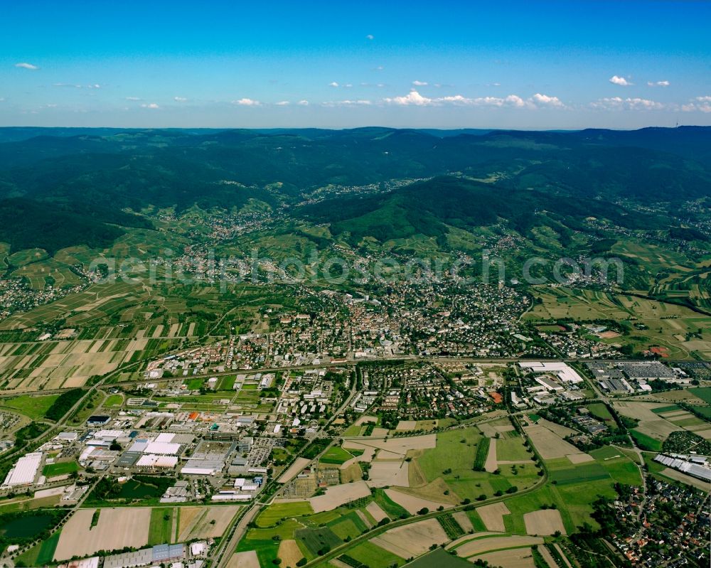 Bühl from the bird's eye view: Village view on the edge of agricultural fields and land in Bühl in the state Baden-Wuerttemberg, Germany