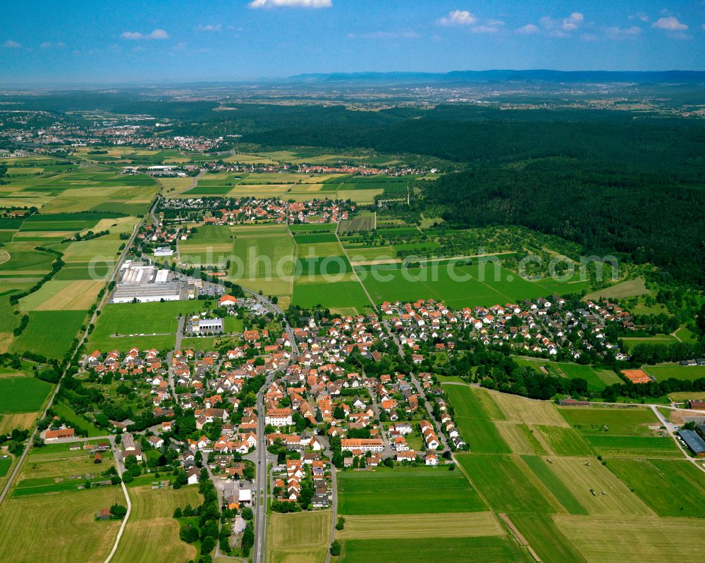 Bühl from the bird's eye view: Village view on the edge of agricultural fields and land in Bühl in the state Baden-Wuerttemberg, Germany