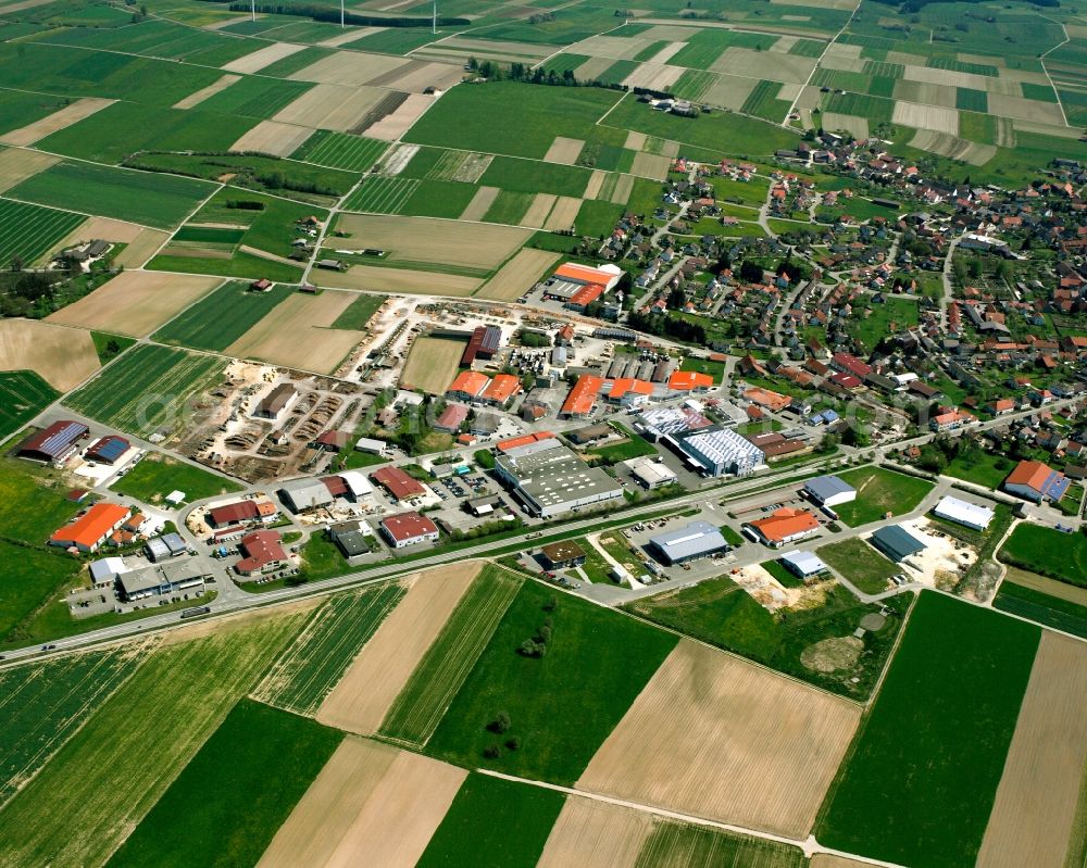 Böhmenkirch from the bird's eye view: Village view on the edge of agricultural fields and land in Böhmenkirch in the state Baden-Wuerttemberg, Germany